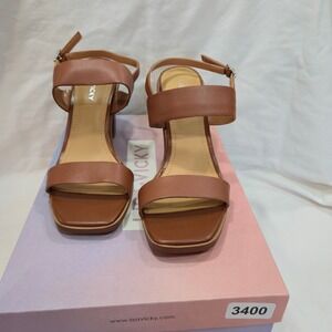 Lisa Vicky Womens Heeled Sandals Ankle Strap Square Toe Brown Size 7.5M